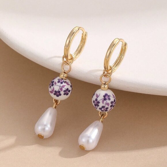 Multicolor Sexy Women's Style Faux Pearl Ceramic Pendant Earrings - Picture 11 of 11